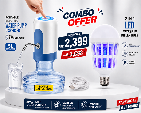 2-in-1 Home Essential Combo | Automatic Water Pump Dispenser + LED Mosquito Killer Bulb